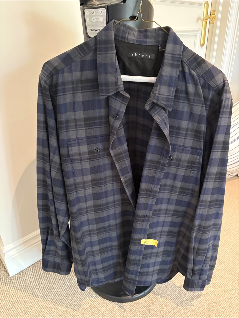 Theory Navy and Gray Plaid Shirt